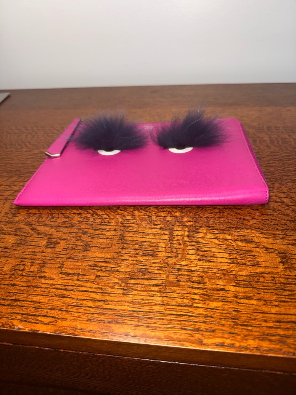 Fendi Monster Bag Bugs Leather Clutch/Pouch with Black Fur-Eye Appliqués w/COA - Picture 5 of 13